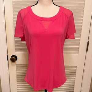 7th Avenue Design Studio New York & Company Women's Pink Sheer Sleeve Top, EUC